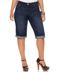 Pair your fave tanks and tees with DKNY Jeans' plus size Bermuda shorts, punctuated by cuffed hems.