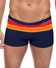 No style soliloquy here.  Make your swim trunk statement brief with these cropped shorts from Hugo Boss.