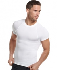 Seamless and snug for full no-show coverage, this form-fitting tee from One Flat Jack does all the work under your shirt for a sleek, slimmed down effect.