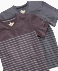 Sometimes a dressy tee is what he needs for the occasion, and he'll have no problem achieving that goal with these v-neck striped tees from Epic Threads.