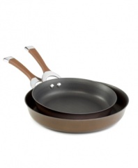A deep, rich chocolate tone with a superior chocolate tone turns things up in the kitchen, making every meal a mixture of sophistication and ease. Constructed for professional performance with a hard-anodized construction, impact-bonded stainless steel base and dishwasher-safe finish, each skillet quickly becomes an everyday essential in your space. Lifetime warranty.
