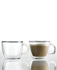 Double-walled cafe latte cups make the perfect over-conversation piece, holding the hot and the cold of your favorite blend. The heat-resistant borosilicate glass never sweats or radiates heat for a cup of comfort and bold flavor in the palm of your hand.