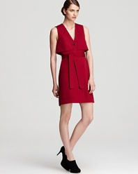 In a cool cabernet hue, this 10 Crosby Derek Lam dress is designed with a cropped vest overlay for a modern take on the classic shirt dress. Seam detail and a belt lends the finishing touches for a day-to-night look with downtown flavor.