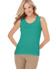 This petite cotton tank by JM Collection is a pretty essential you can wear again and again through the seasons.