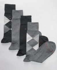 Offering both classic argyle and basic solids, this four-pack of socks from Tommy Hilfiger strikes a sophisticated note with any dress shoe.