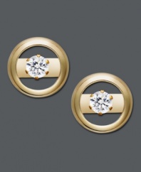 Wear-everywhere earrings with a splash of sparkle. Circles of 14k gold surround glittering cubic zirconia accents on these studs. Approximate diameter: 1/2 inch.