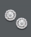 Style fit for a star. Wear this sparkling pair for any occasion, but be prepared to turn heads. Round-cut diamonds (2 ct. t.w.) shine amongst a halo of diamond accents. Crafted in 14k white gold. Approximate diameter: 9-2/10 mm.
