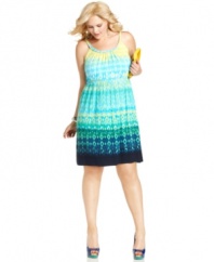 Dazzle from desk to dinner in Style&co.'s sleeveless plus size print, broadcasting a peppy print.