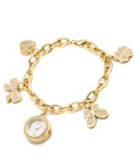 Your lucky charm for staying on time: this darling watch from Carolee is adorned with sparkling accents.