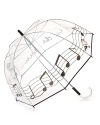 An adorable clear umbrella with birds, musical notes and Singing In The Rain print.