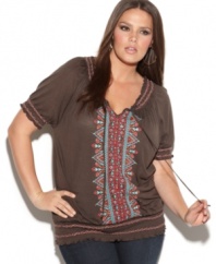 INC's short sleeve plus size peasant top is a must-have for an on-trend boho look!