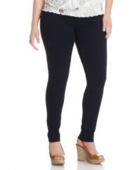 Rock the comfort of leggings and the look of jeans with American Rag's plus size jeggings, featuring a sleek dark wash.