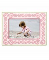 All around adorable, this Little Girl with a Curl picture frame from Gorham surrounds childhood memories in swirls of cheery pink. With apple-green trim.