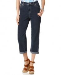 These petite capris by Style&co. get glammed up with a dark wash and a jeweled design at the back pockets.
