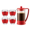 Bodum Brazil French Press 34-Ounce Coffee Maker with Set of 4 12-Ounce Pavina Glasses, Red