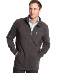 Layer up with this casual French terry zip-up from Calvin Klein for easy, simple style. (Clearance)