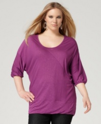 Punctuated by a banded hem, DKNY Jeans' three-quarter sleeve plus size top is a perfect addition to your casual wear.