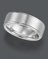 Comfortable and chic. Triton men's ring boasts a slightly rounded inside for a smooth fit, with a unique edged design. Crafted in cobalt. Approximate band width: 7-1/2 mm. Sizes 8-15.