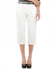These petite capris by Dockers are fashionable but also functional--they feature a tummy-smoothing panel for a flawless silhouette.