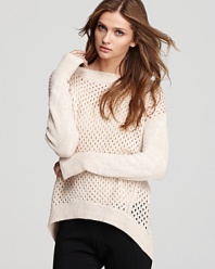 An ultra-soft Rebecca Taylor sweater flaunts mesh texture at the front and back bodice for a flirty spin on layering. In a versatile nude hue, it pairs perfectly with everything from everyday blue jeans to a black pencil skirt.