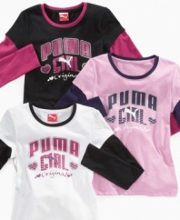 Puma girl power in pink! These layered tees provide al the sparkly spunk she needs for school days. (Clearance)
