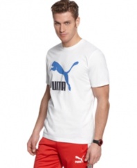 No less than the best. Pick Puma's classic graphic logo t shirt for a solid start to your weekend style.