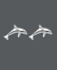 Simple studs that make an instant splash! Unwritten earrings feature a pair of leaping dolphins, crafted in sterling silver. Approximate diameter: 5/8 inch.