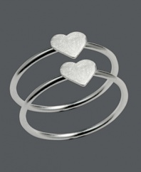 Stackable style with a hint of sweetness. These adorable heart rings by Unwritten fit neatly on top of one another and feature a polished, sterling silver setting. Sizes 7 and 8.