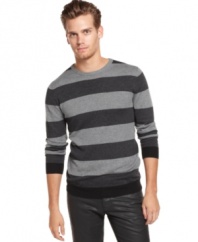 Bold bar stripes makes a singular style statement on this sweet sweater from Sons of Intrigue.