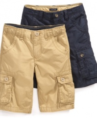 He'll be able to hold everything he needs hands free with these convenient Tommy Hilfiger cargo shorts.