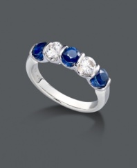 Sweet, contrasting sparkle will liven up your look in an instant. This vivid ring features channel-set white and blue sapphires (1-3/4 ct. t.w.) that shine in a sterling silver setting. Size 7.