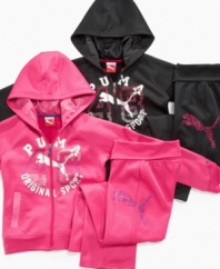 Pink is in its prime on this Puma fleece hoodie she's sure to feel pretty in. (Clearance)