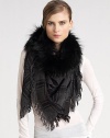 Wool/silk GG pattern shawl with fox fur trim. About 45¼ X 49¼ Fox fur 70% wool/30% silk; dry clean Made in Italy Fur origin: Finland 