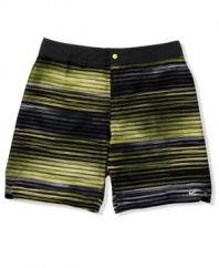The best and the brightest! Steal all the attention when you sport these comfortable, striped board shorts from Nike.