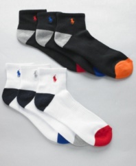 Infuse some colorful comfort in your weekday routine with the supportive cushioning and moisture-wicking design of this preppy pack of Polo socks.
