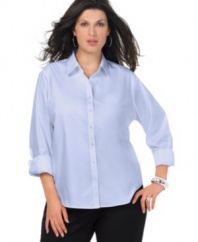 Plus size fashion from Jones New York Signature. For a professional look, this classic cotton shirt is a true basic you'll want to add to your collection of plus size clothes.