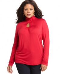 Show off a hint of skin with Cable & Gauge's long sleeve plus size turtleneck top, flaunting a keyhole.