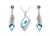 3-Piece Set Gem In The Sea. The Amazing Swarovski Crystal Full Diamond Pendant Necklace + FREE EARRINGS and GIFT BOX! Made with 100% Genuine Swarovski Elements, 18k White Gold True Platinum Electroplate. Aqua Blue.