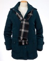 London Fog Hooded Faux Silk Jacket with Scarf
