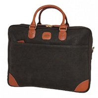 Stylish computer attaché. Features two main compartments. Front compartment has two slide pockets, one slide cell phone pocket and two pen loops. Back compartment has side zipper pocket and removable laptop sleeve. Double carrying handles. Front zippered pocket. Rear pass through pocket slides over the handle of your upright.