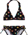 Roxy Kids Girls 7-16 Shore Halter Two Piece Swimsuit Set, New Black, 10