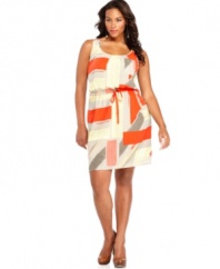 Draw attention with DKNY Jeans' sleeveless plus size dress, accentuated by a tie closure.