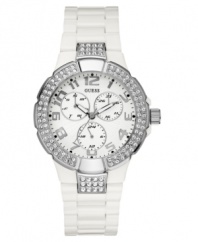 A fresh bolt of bling for every hour of the day adorns this chic watch from GUESS.