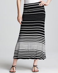 Thoroughly hypnotic, variegated black and white stripes give this Karen Kane maxi skirt a futuristic feel. Keep the style strong with a neon tank.