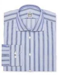 Tonal stripes sharpen your attire on this crisp cotton shirt from Ike Behar, tailored with a regular fit for classic appeal.