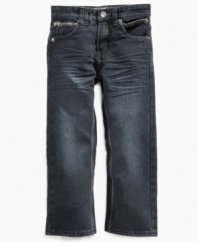 Cool school style is easy with these straight-fit jeans from Akademiks.