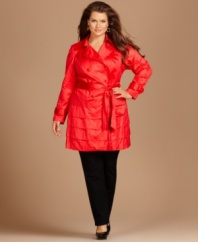 Get layers of chic style with INC's plus size trench coat, showcasing a tiered hem.