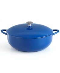 Classic good looks and outstanding performance put this covered stew pot at the front of its class. Famed chef Mario Batali introduces the beauty of cast iron into your kitchen with a versatile addition that heats up fast, retains heat like a pro and eliminates hot spots that burn foods. The durable enameled finish requires no seasoning and is easy to clean-just pop in the dishwasher! Limited lifetime warranty.