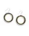 Give them a try: Alfani's tri tone circle dangle earrings are crafted in shiny silver tone, matte gold tone and hematite tone mixed metals to match a variety of styles in your wardrobe. Approximate drop: 2 inches. Approximate diameter: 1-1/4 inches.
