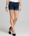 A roll-up hem and dark wash make these AG Adriano Goldschmied denim shorts the ideal pair for summer.